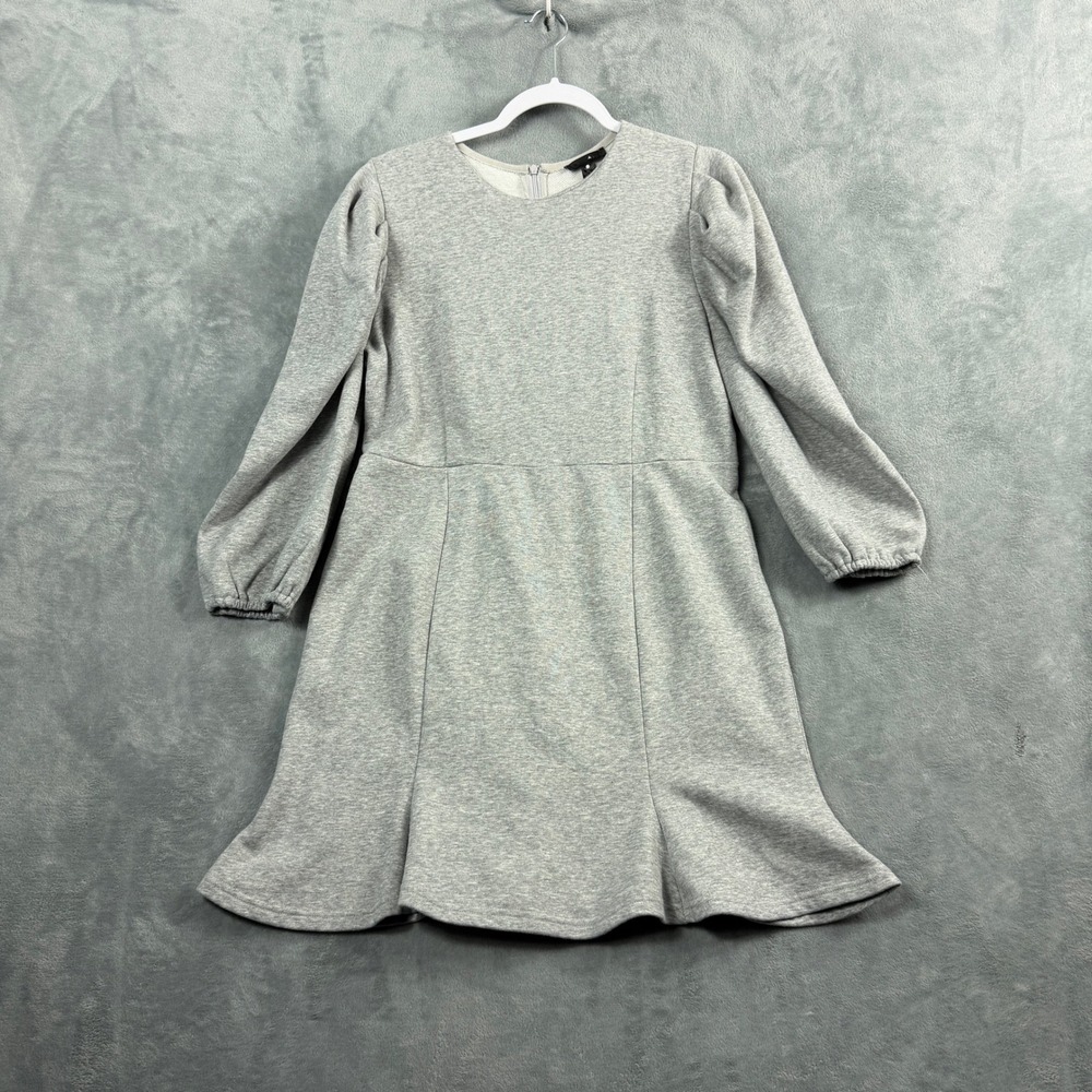 Agua Womens Large Gray Sweatshirt Dress Puff Sleeve Ruffle Hem Balletcore Boho